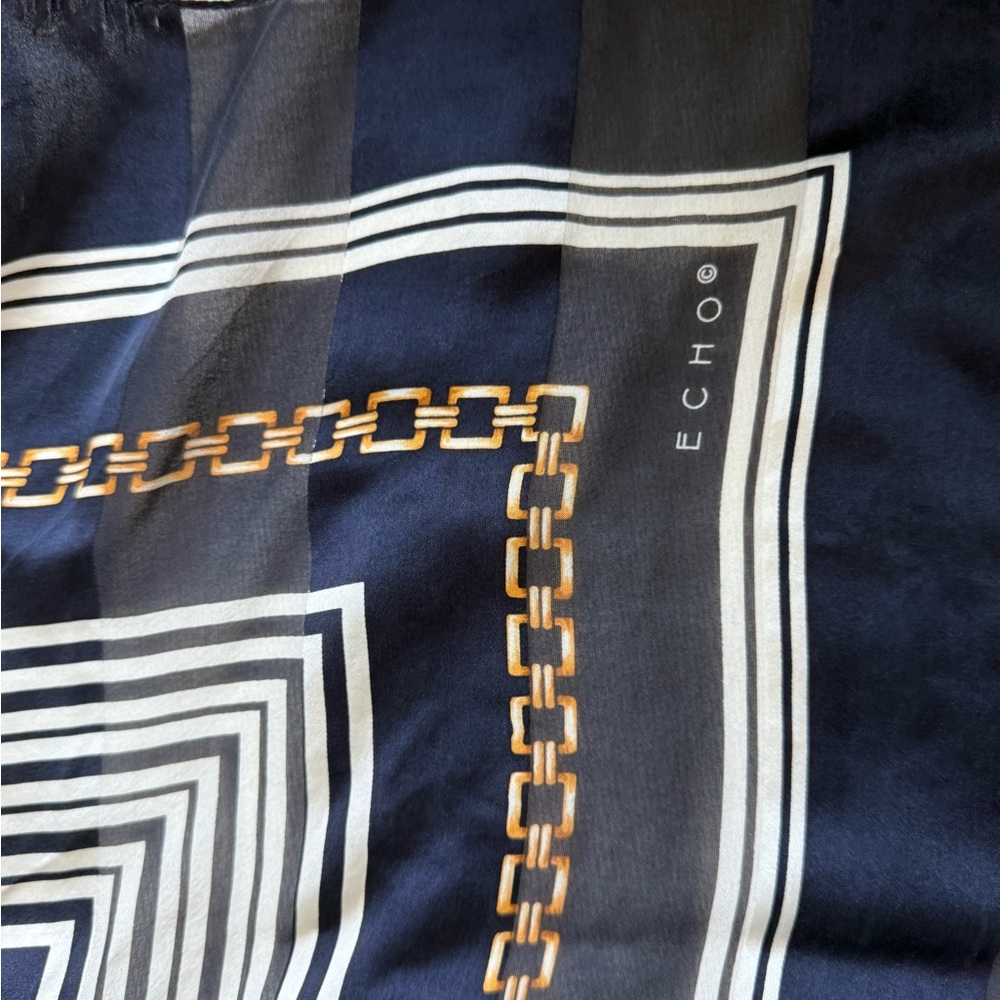 Echo RARE smooth and soft Navy and Gold Geometric Scarf